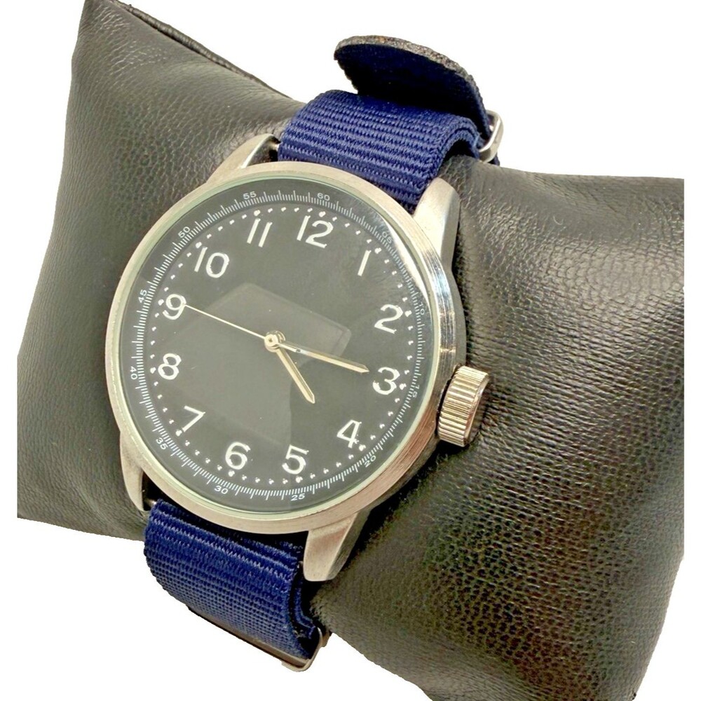 Minimalist Dark Gray Dial Watch 40mm Japan Mov't Blue Nato Band Quartz EUC